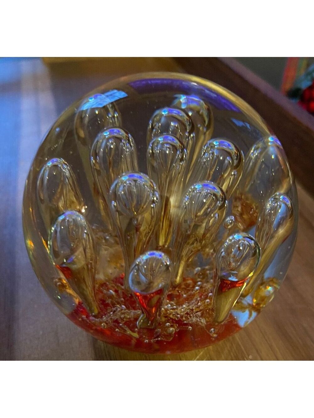 Three Hands Corp. Decorative Glass Paperweight with Red Accents 3.5" in Height